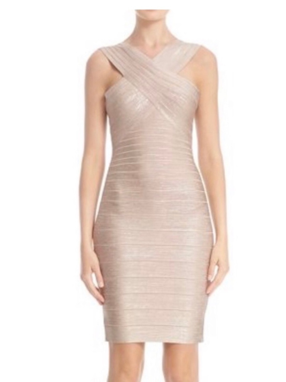 Herve leger rose gold metallic dress xs new